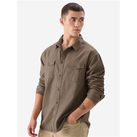 Buy The Souled Store Solid Brown Men Utility Shirt Online