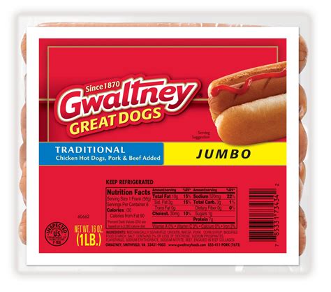 Jumbo Traditional Meat Hot Dogs 16oz. | Gwaltney Foods