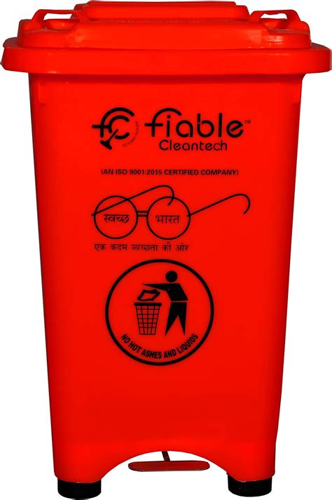 Fiable Cleantech HDPE Center Pedal Operated 50 Liter Trash Bin Red ...