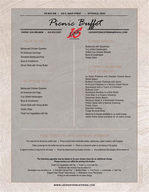 Menu at Lock Sixteen Steakhouse, Lima, 706 N Cable Rd