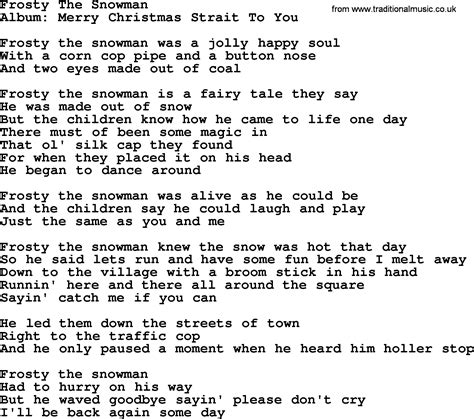 Printable Lyrics Of Frosty The Snowman - Printable Learning Sheets