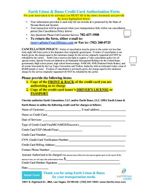 Fillable Online Earth Limos & Buses Credit Card Authorization Form Fax ...