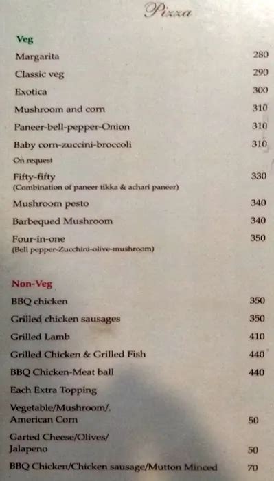 Menu at King's Landing, Kolkata