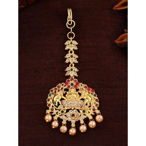 Buy Estele Gold Plated CZ Traditional Lakshmi Devi Designer Maang Tikka ...