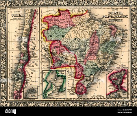 Maps Map of Brazil, Bolivia, Paraguay, and Uruguay ; Map of Chile, 1871 Stock Photo - Alamy