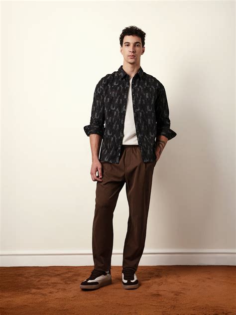 Shop Black & Brown Relaxed Fit Casual Shirt with Abstract Brushstroke ...