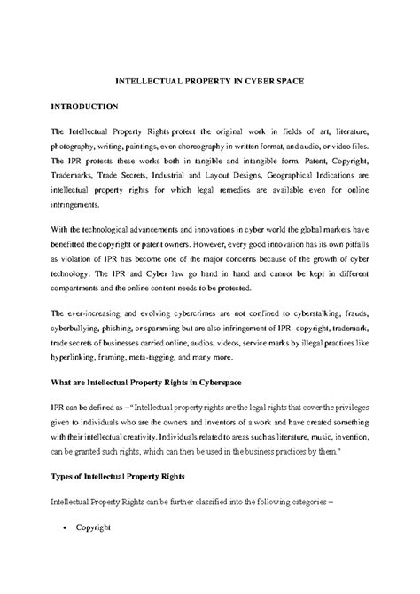 Intellectual Property IN Cyber Space - INTELLECTUAL PROPERTY IN CYBER ...