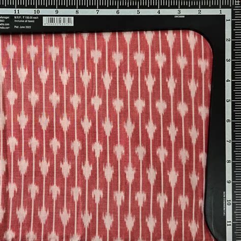 Pure Cotton Mercerised Ikkat Light Peach With Cream Arrow Head Lines W ...