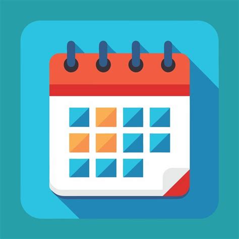 A calendar with a blue background with a red and blue square and the ...