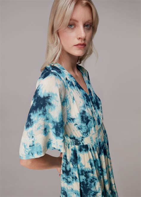 Blue/Multi Bella Tie Dye Midi Dress | WHISTLES