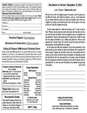 Fillable Online hbumc LUMINARY ORDERS Luminaries will be lighted for ...
