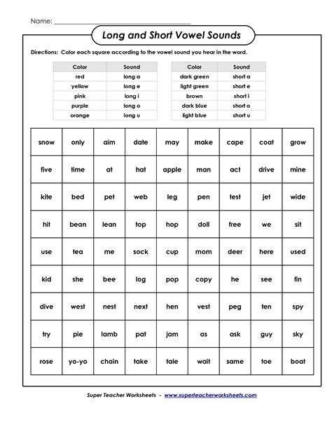 Short and Long Vowels Worksheet