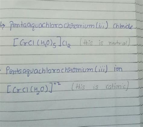 Whether pentaaquachlorochromium(iii) chloride is cationic or anionic ...