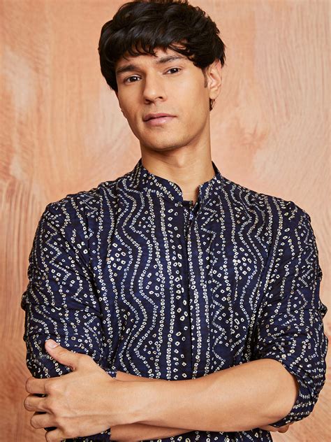 Men's Navy Blue Rayon Kurta And Pyjama Set – vastramay