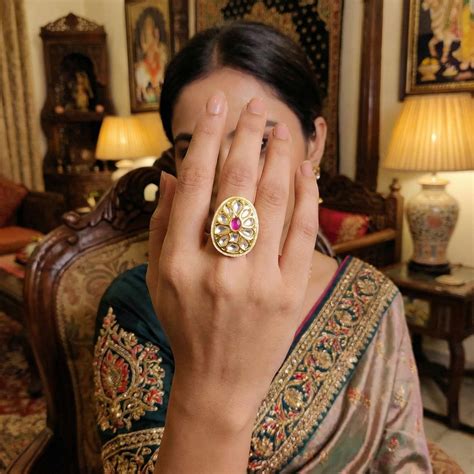 Js Fashion Heritage High Gold Kundan Stone And Meenakari Ring ...