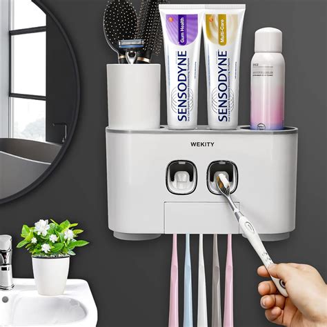 Toothbrush Holder WREWING Multi-Function Wall-Mounted Automatic ...