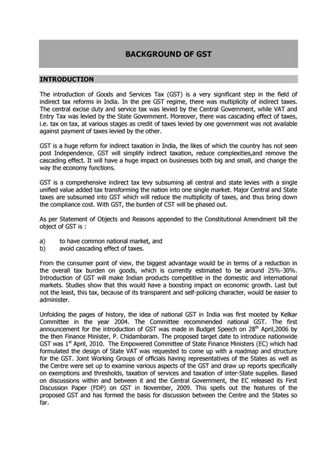 2016-ATLP-10 - Project - BACKGROUND OF GST INTRODUCTION The ...