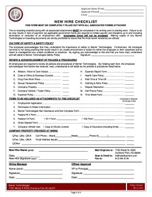 Fillable Online Applicant Name (Print) Applicant Phone# Email: NEW HIRE ...