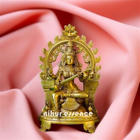 Saraswati Devi Seated on singhasan with Playing Veena Brass idol - 12 ...
