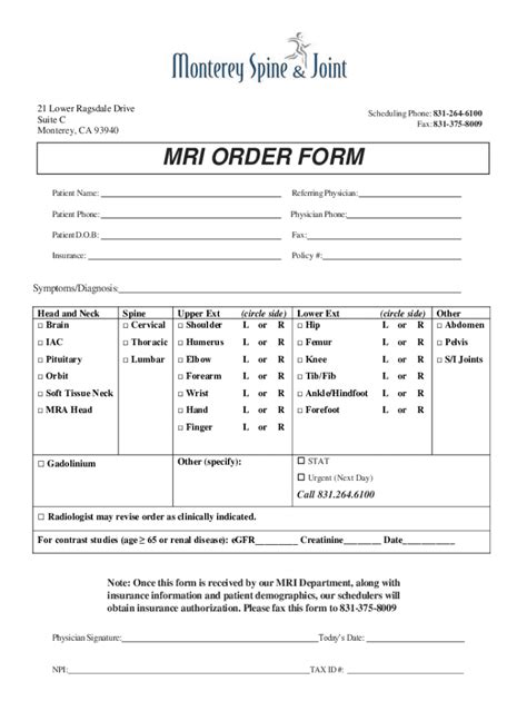 2019-2026 CA Monterey Spine & Joint MRI Order Form Fill Online ...