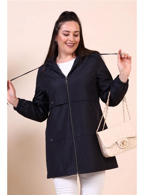 Navy Blue - Fully Lined - - Plus Size Trench coat
