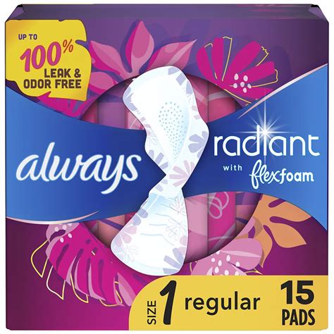 Always Radiant Feminine Pads for Women, Flexfoam Pads with Wings ...