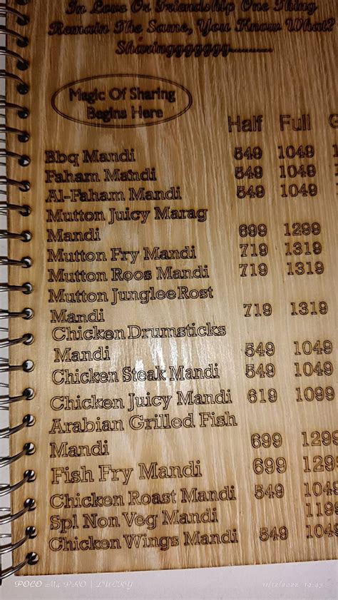 Menu at Mandi croods Vijayawada, Vijayawada