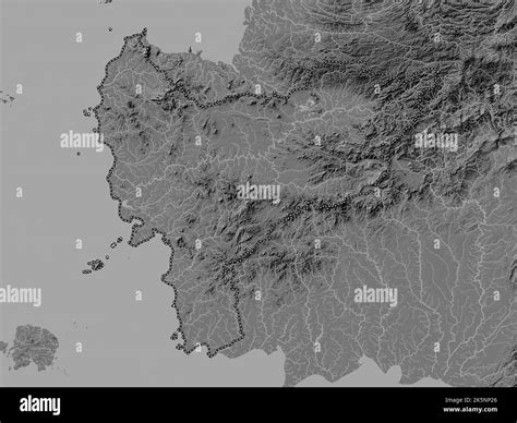 Kalimantan Barat, province of Indonesia. Bilevel elevation map with lakes and rivers Stock Photo ...