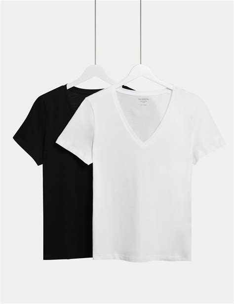 2pk Pure Cotton V-Neck T-Shirts | M&S | M&S