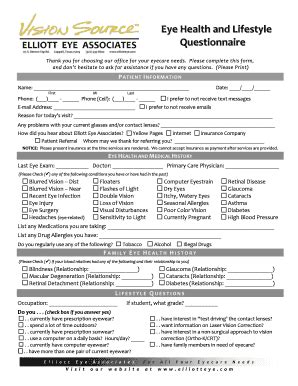 Fillable Online Eye Health and Lifestyle Questionnaire - Vision Source ...