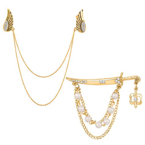 Mahi Combo of Wings and Sword Shaped Layered Chains Wedding Brooch wit ...