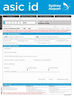 Fillable Online Aviation Security Identification Card Application ASIC ...