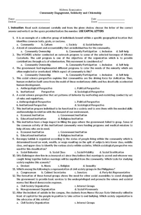 CECS-43 Midterm Examination: Community Engagement & Citizenship - Studocu
