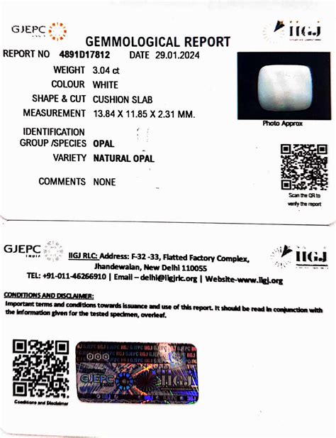 3.04/CT Natural Opal with Govt. Lab Certificate (4551) | Gem Selections