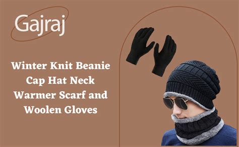 Buy Gajraj Winter Knit Beanie Cap Hat Neck Warmer Casual Style Scarf ...