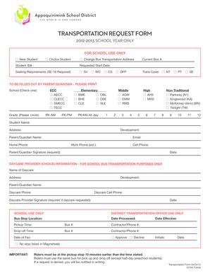 Fillable Online Transportation request form - Appoquinimink School ...