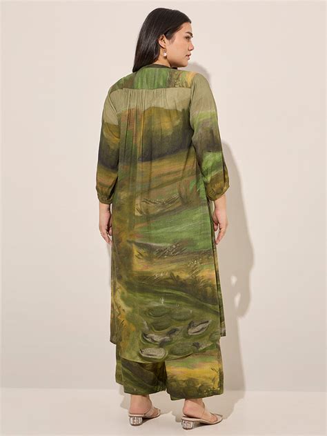 Buy Diza Green Abstract Printed A-Line Kurta from Westside