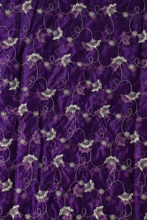 Floral Embroidery on Purple Organza Fabric with Beads