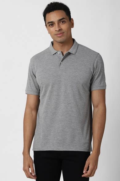Buy Men Grey Textured Polo Neck Collar T-shirt Online - 685587 | Peter ...