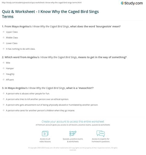Quiz & Worksheet - I Know Why the Caged Bird Sings Terms | Study.com