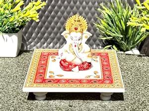 Buy Marble Chowki with Ganesha Idol On Aasan Showpiece for Pooja (6X6 ...