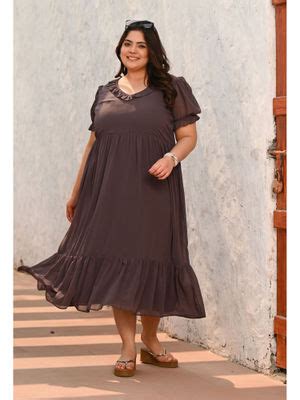 Buy Desi Noor Plus Size Grey Ruffle Chiffon Dress (2XL) Online