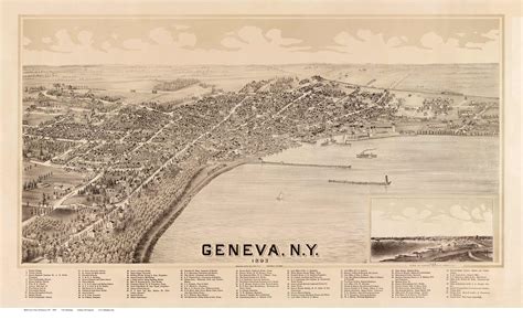 Geneva, New York 1893 Bird's Eye View - Old Map Reprint - OLD MAPS