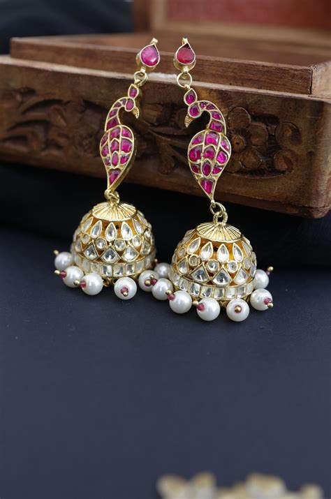 Dhvajee Pink Kundan Jhumka Earrings – Paisley Pop Shop