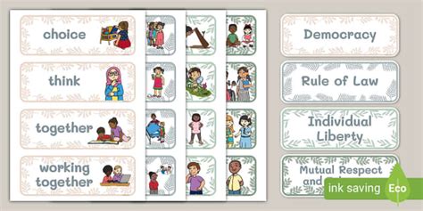 EYFS British Values Botanical-Themed Word Cards - Twinkl
