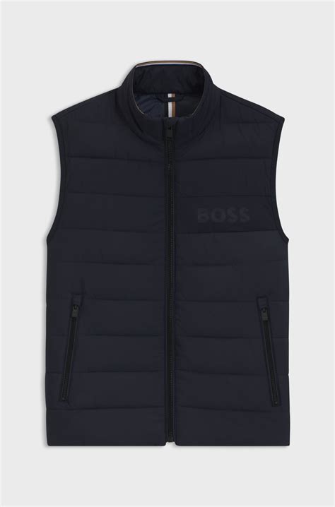 BOSS - Water-repellent gilet with tonal logo - Dark Blue