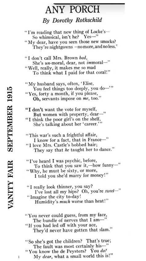 Legendary American poet Dorothy Parker had her first poem, “Any Porch ...