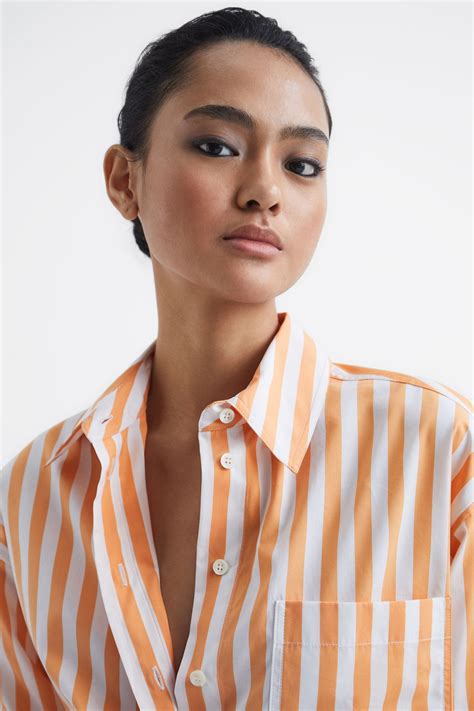 Buy Reiss Orange/White Emma Relaxed Fit Striped Cotton Shirt from the ...
