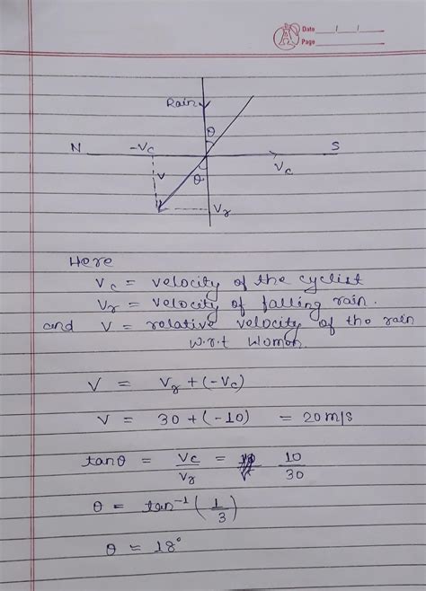 Rain is falling vertically with a speed of 30m/sec .Women rides a ...