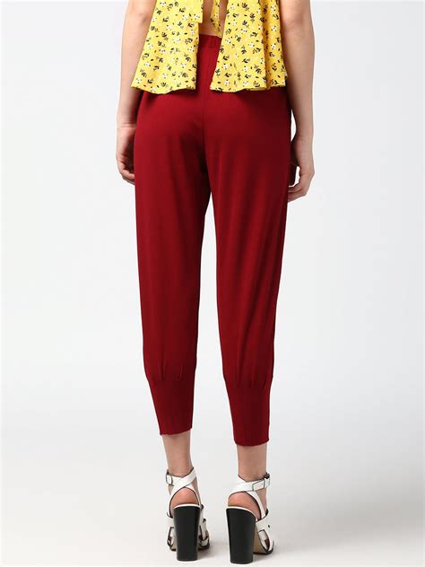 Women's Maroon elasticated waistband and hemline stylised Pants ...